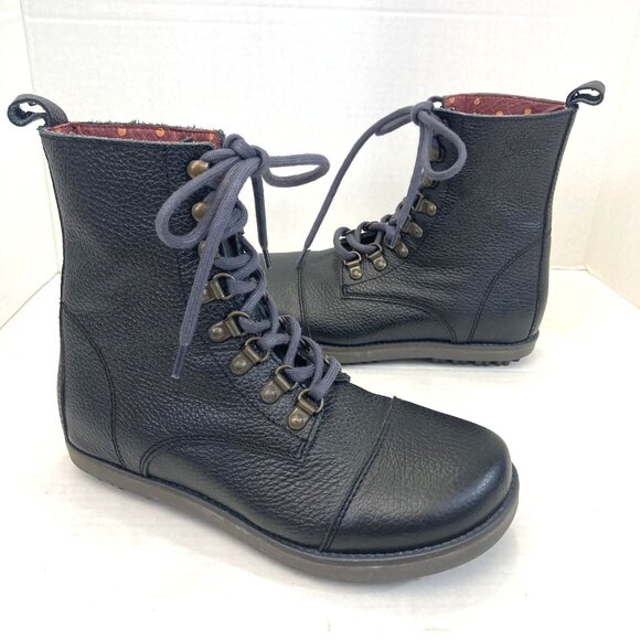 Gudrun Sjödén Leather Lace Up Combat Boots Womens EU 37 / US 6.5 Black Cap Toe - Picture 1 of 16
